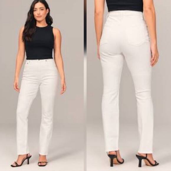 Abercrombie & Fitch Women’s The 90s Straight Ultra High Rise White Jeans 14 Long - Picture 12 of 12